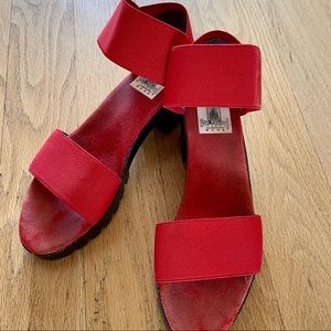 San Miguel Combat Cocktail Red Elastic Sandals, size 7.5 or 8